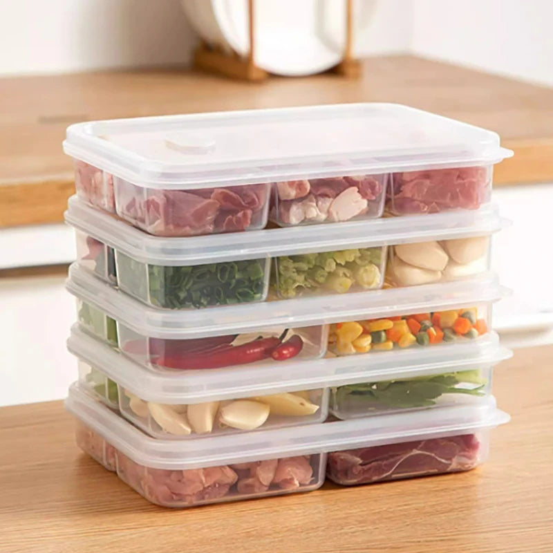 Refrigerator Storage Box 4/6 Grid Food Vegetable Fruit Storage Box Fridge Organizer Drain Basket Meat Onion Ginger Clear Crisper