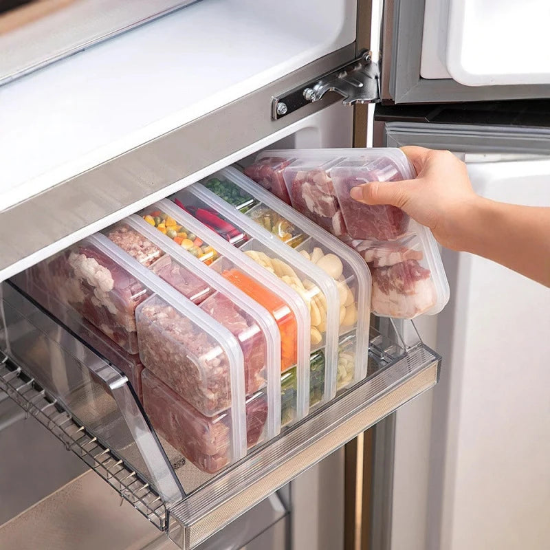 Refrigerator Storage Box 4/6 Grid Food Vegetable Fruit Storage Box Fridge Organizer Drain Basket Meat Onion Ginger Clear Crisper